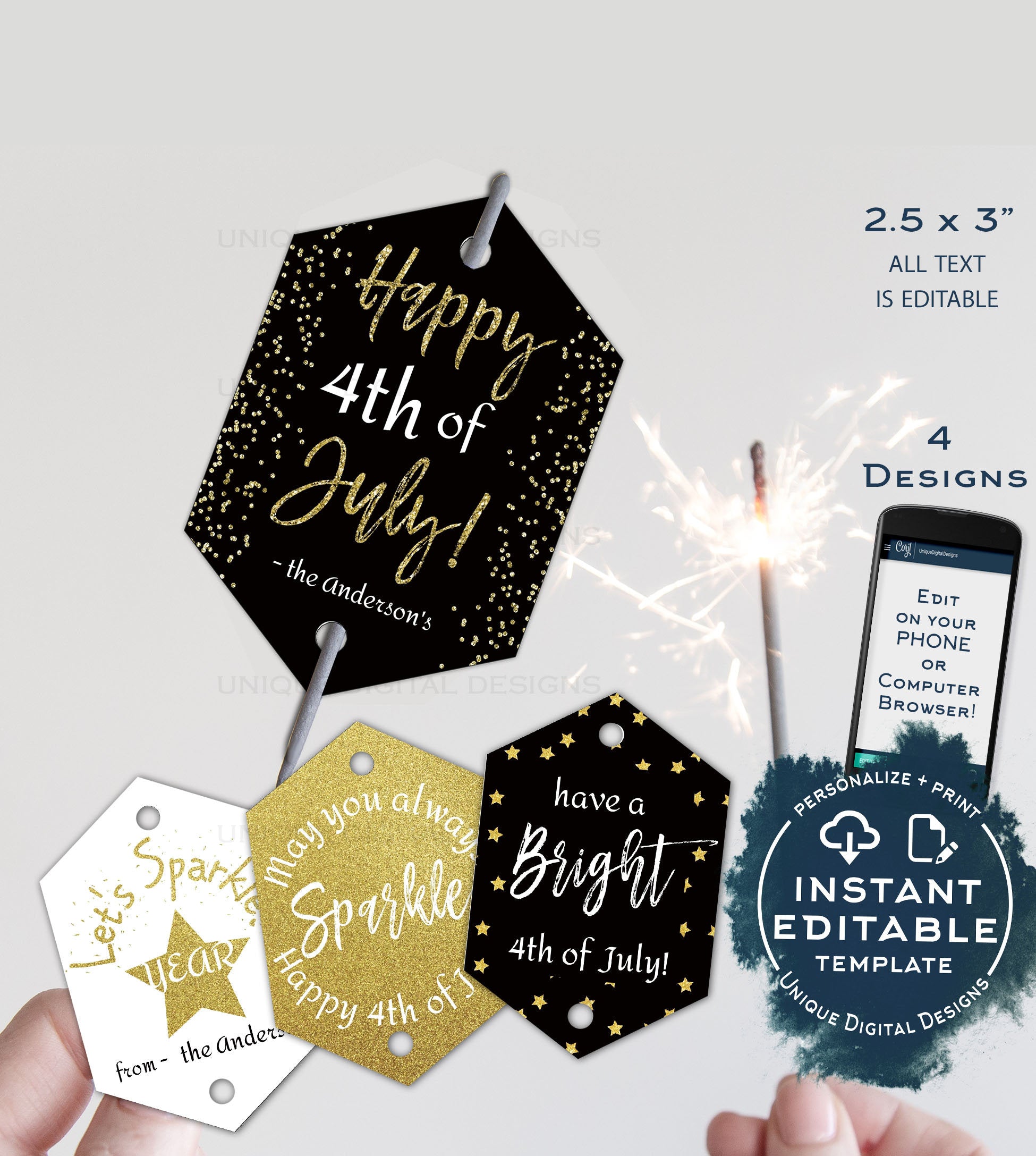 4th of July Sparkler Tag, Editable Printable Favor Tags, Personalized 4th-of-july-sparkler-tag-editable-printable-favor-tags-personalized