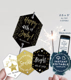 4th of July Sparkler Tag, Editable Printable Favor Tags, Personalized  Let's Sparkle Birthday Party Thank you diy