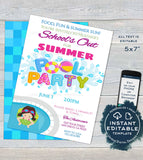 Schools Out for Summer Pool Party Invitation, Editable End of School Pool Party, Summer Graduation Party, Custom Printable