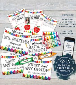 Teachers Classroom Decorations, Editable Back to School New Pack Crayons, PTA Door Decor Meet your Teacher Printable