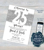 25 year Anniversary Invitation Editable Twenty Fifth Silver Wedding Anniversary 25th Surprise Party Invite Printable