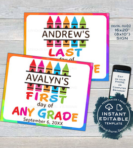 Editable Back to School Signs, Reusable First Day plus Last Day of School, Any Grade, White Rainbow DIY School Photo Printable