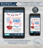 Editable Block Party Flyer, 4th of July Neighborhood Street Party Invite, Backyard Summer BBQ Grill Out, Printable