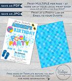 Summer Pool Party Birthday Invitation, Editable Pool Party Invite, Summer Birthday Party, diy Personalized Custom Printable INSTANT DOWNLOAD