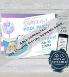 Editable Pool Party Gender Reveal Invitation, He or She Summer Pool Party, What will Baby Be Baby Shower Printable