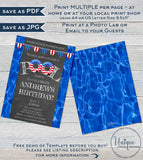 Editable Pool Party Invitation, 4th of July Red White Blue Summer Pool Party, ANY Age Birthday party, Printable
