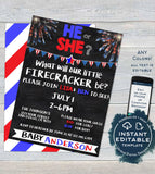 4th of July Gender Reveal Firecracker Theme BUNDLE, Editable Invitation Old Wives Tales Cast Vote Signs Thank You Printable