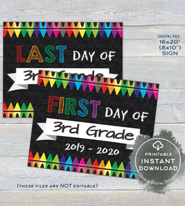 First day of School Chalkboard Sign reusable, Back to School 3rd Grade Sign Last day of School Crayon diy Digital Printable