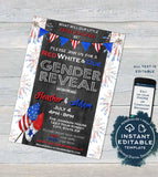 Red White and Due Firecracker Gender Reveal Invitation, Editable 4th of July Firecracker Baby Shower July 4th bbq Printable