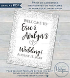 Editable Silver Wedding Welcome Sign, Personalized Glitter Welcome to our Wedding Poster, Table Decorate Printable