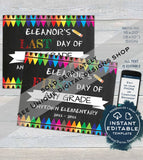 Editable First Day of School Sign, Firetruck Back to School Photo Prop, Chalkboard Poster Reusable Personalized 1st Any Grade
