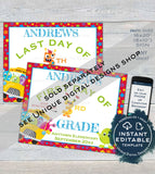 Editable First Day of School Sign, Firetruck Back to School Photo Prop, Chalkboard Poster Reusable Personalized 1st Any Grade