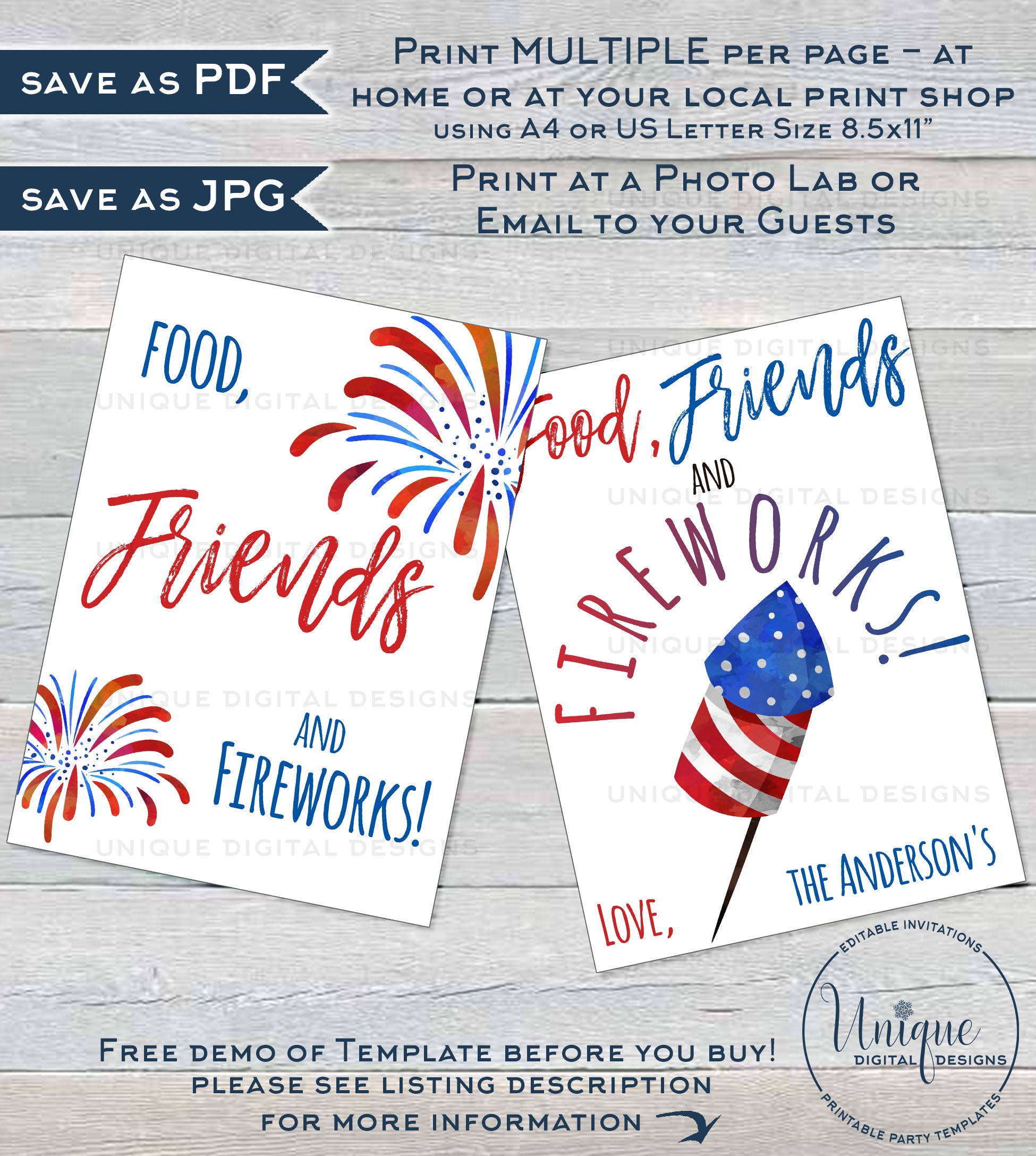 editable-4th-of-july-party-decorations-food-friends-fireworks-printab for Free Printable 4th Of July Signs Editable 4th of July Party Decorations, Food Friends Fireworks Printab for Free Printable 4th Of July Signs