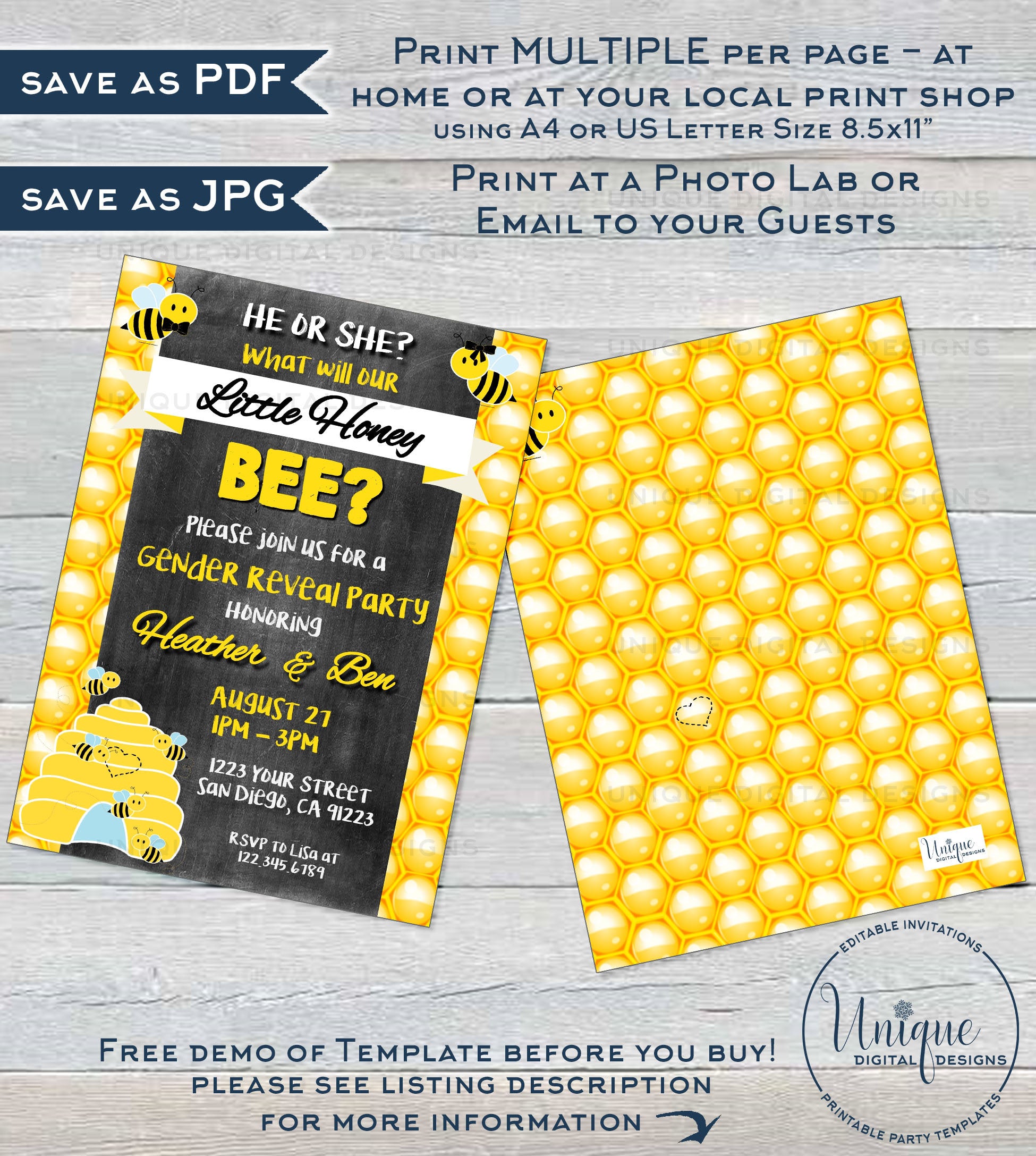 Editable What will Baby Bee Gender Reveal Invitation, Honey Bee He or editable-what-will-baby-bee-gender-reveal-invitation-honey-bee-he-or