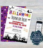 Trunk or Treat Flyer, Editable Halloween Invitation Template Kid Church Community School Halloween Fundraiser Event Printable INSTANT ACCESS