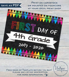 First day of School Chalkboard Sign reusable 1st day 4th Grade Sign Last day of School Crayon Digital Printable