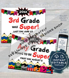 Superhero First day of School Sign, reusable Boys or Girls Last day School Board, Any Grade Custom Digital Printable