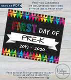 Printable First day of School Chalkboard Sign reusable 1st day of Pre-K Sign Last day of School Crayon Digital