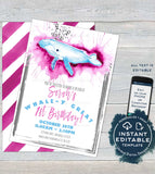 Whale Birthday Invitation, Editable Watercolor Whale Themed Party Invite, Make a Splash Under the Sea Nautical, ANY Age diy INSTANT ACCESS