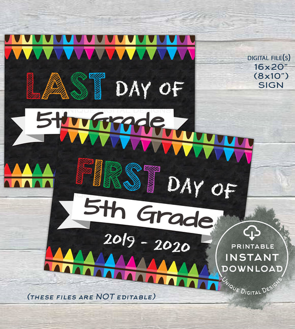 First day of School Chalkboard Sign reusable 1st day 5th Grade Sign Last day of School Crayon Digital Printable