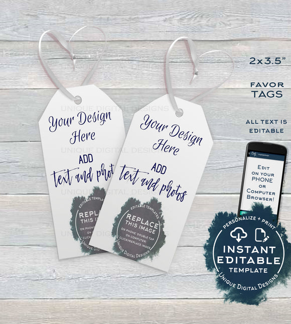 Custom Favor Tags, Editable Thank You Tag, Back to School Gift, Birthday Wedding Baby Shower Parties Digital Personalized diy