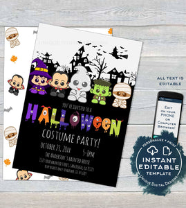 Halloween Costume Party Invitation, Editable Halloween Party Invite, Neighborhood Costume Party Kids Birthday Printable diy INSTANT ACCESS