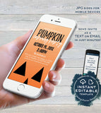 Pumpkin Carving Party Invitation, Editable Pumpkin Patch Electronic Invite Halloween Birthday Digital Smart phone Invitation INSTANT ACCESS