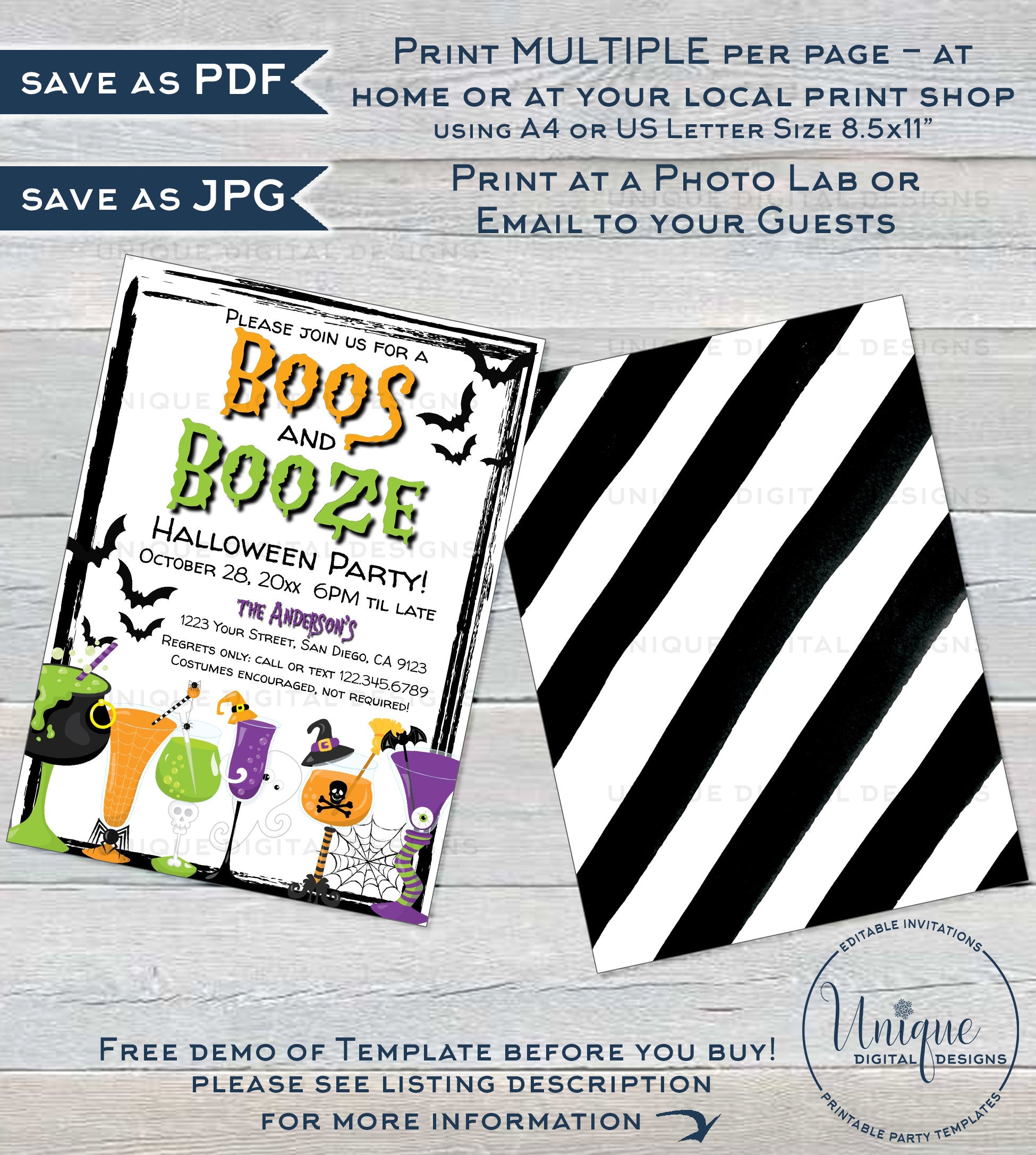 Boos and Booze Invitation, Editable Halloween Party Invite, Birthday B boos-and-booze-invitation-editable-halloween-party-invite-birthday-b