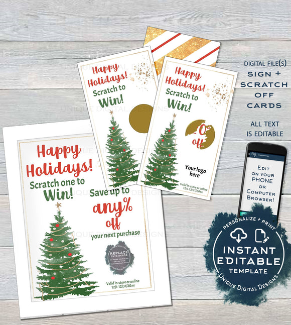 Editable Scratch Off Cards, Printable Scratch to Win Small Business Branding, Christmas Scratch Off, Customer Christmas Gifts INSTANT ACCESS