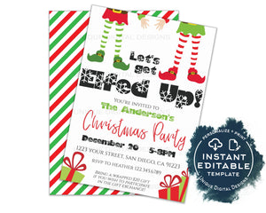 Editable Lets get Elfed Up Invitation, Christmas Party Invitation, Happy Holiday Party Adult Gift Exchange, Printable INSTANT ACCESS 5x7