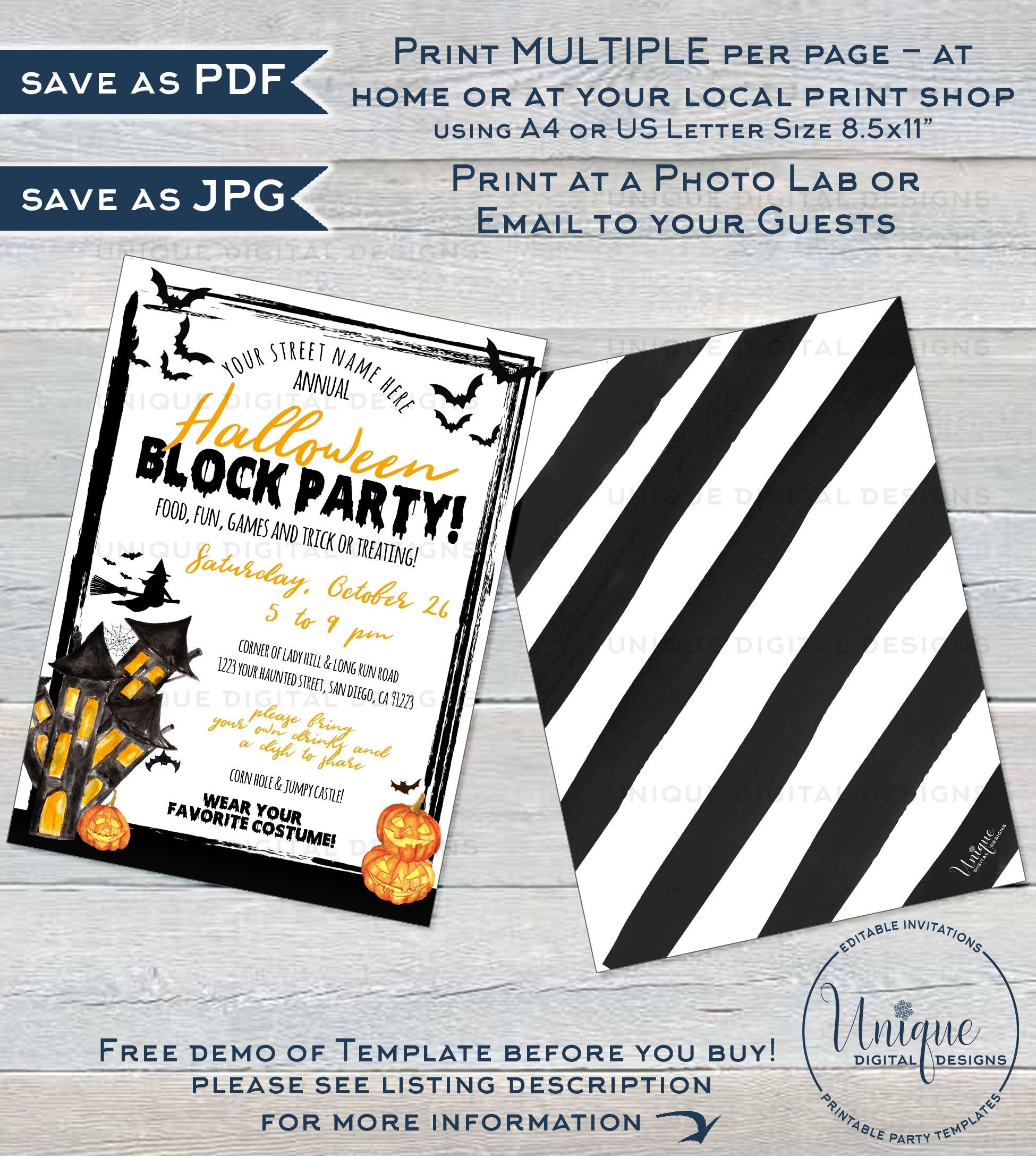 Halloween Block Party Invitation, Editable Street Party Invite, HOA Ne halloween-block-party-invitation-editable-street-party-invite-hoa-ne
