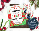 Editable Elf Surveillance Kit, This House is under Elf Surveillance Sign, Personalized Christmas Elf Props, Camera Printables INSTANT ACCESS