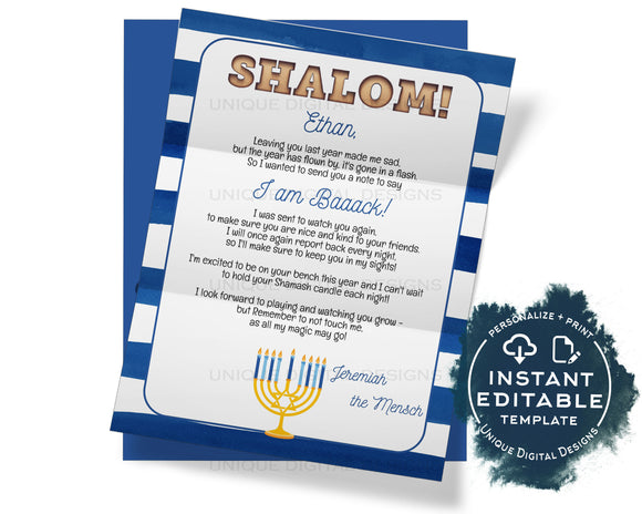 Editable Mensch Arrival Letter, Hanukkah Personalized Shalom Welcome Letter, Custom Letter Jewish Chaunkah Printable Template INSTANT ACCESS