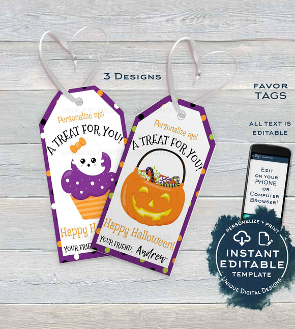 Editable Halloween Favor Tags, Personalized Halloween Tags Trick or Treat Thank You, diy Sweet Birthday Printable Gift Tags INSTANT ACCESS