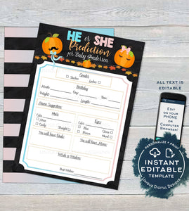 Editable Gender Reveal Prediction Card, Personalized Little Pumpkin Baby Shower Games, Printable Game Board Blank, diy Custom INSTANT ACCESS