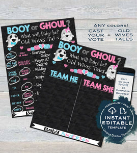 Halloween Gender Reveal Party, Editable Old Wife Tales Cast Vote Sign Baby Ghost Ghoul or Booy He or She Chalkboard Printable INSTANT ACCESS