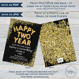 Happy Two Year Birthday Invitation, Editable 2020 New Years Eve Party, 2nd Birthday Party, Glitter Printable Template INSTANT ACCESS 5x7
