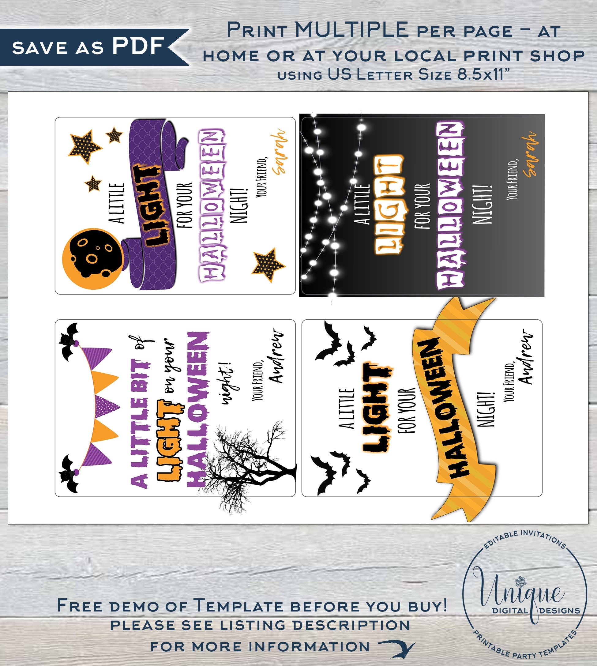 Editable Halloween Glow Stick Tags, A Little Light for Halloween Night editable-halloween-glow-stick-tags-a-little-light-for-halloween-night