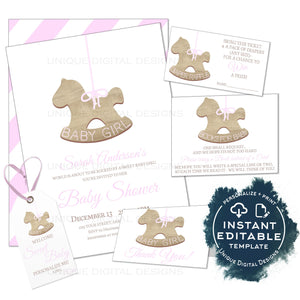 Editable Rustic Baby Shower Invitation Kit, Sweet Baby Girl Elegant Christmas Ornament, Personalized Baby Sprinkle Printable INSTANT ACCESS