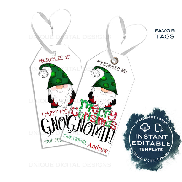 Editable Merry Christmas Gnomie Gift Tags, Personalized Holiday Tags Hangin' with Kids Gift Label Present Printable Favor Tag INSTANT ACCESS