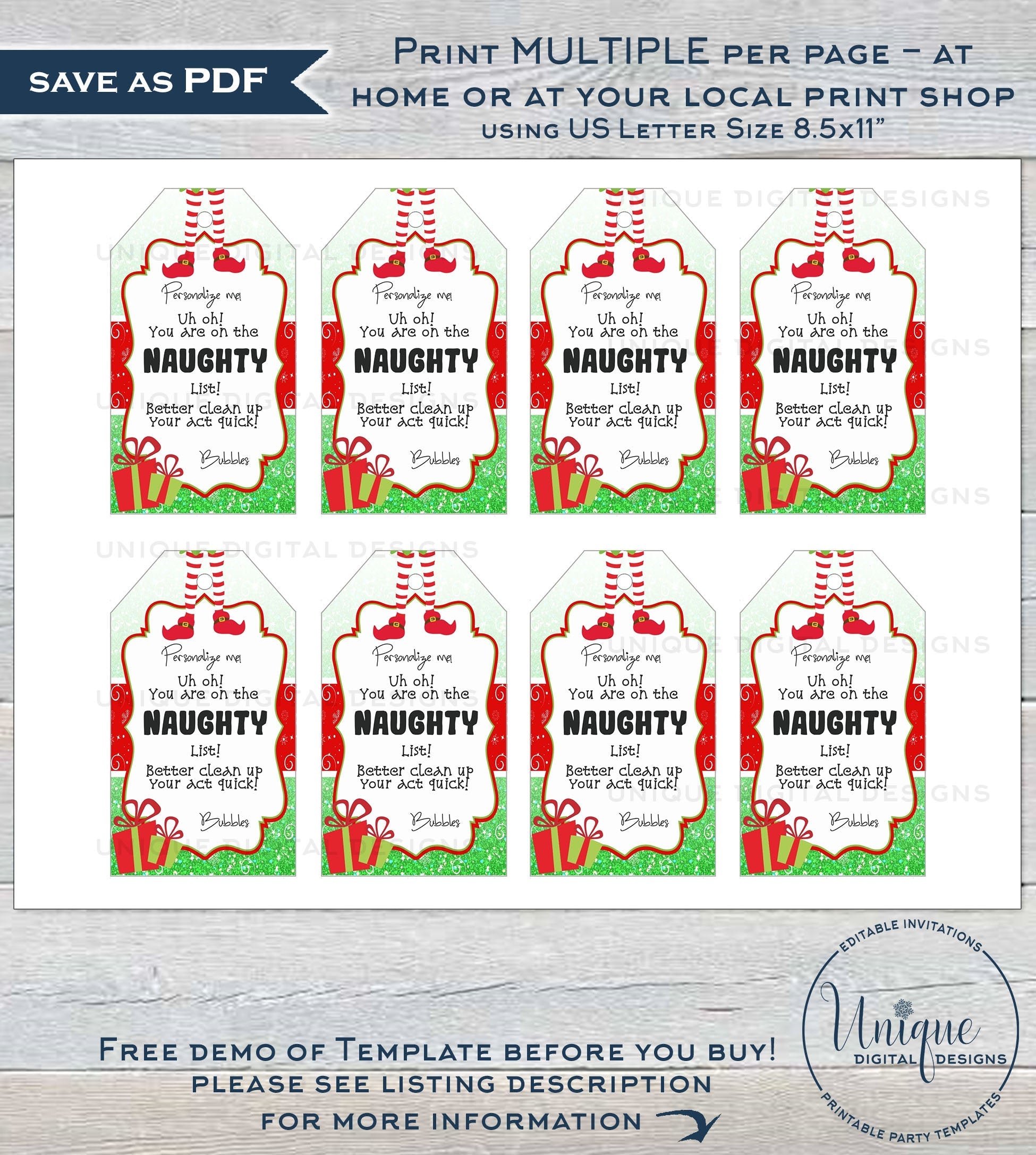 Personalized Printable Christmas Gift Tags Template (Instant