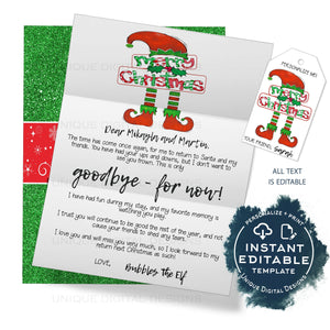 Editable Elf Goobye Letter, Elf Farewell Letter, Personalized Santa Letter, Christmas Elf on the Letter Printable Gift Tags