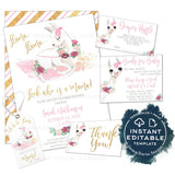 Editable Llama Baby Shower Invitation Kit, Llama Llama Mama Baby Girl Floral Watercolor, Personalized Baby Sprinkle Printable