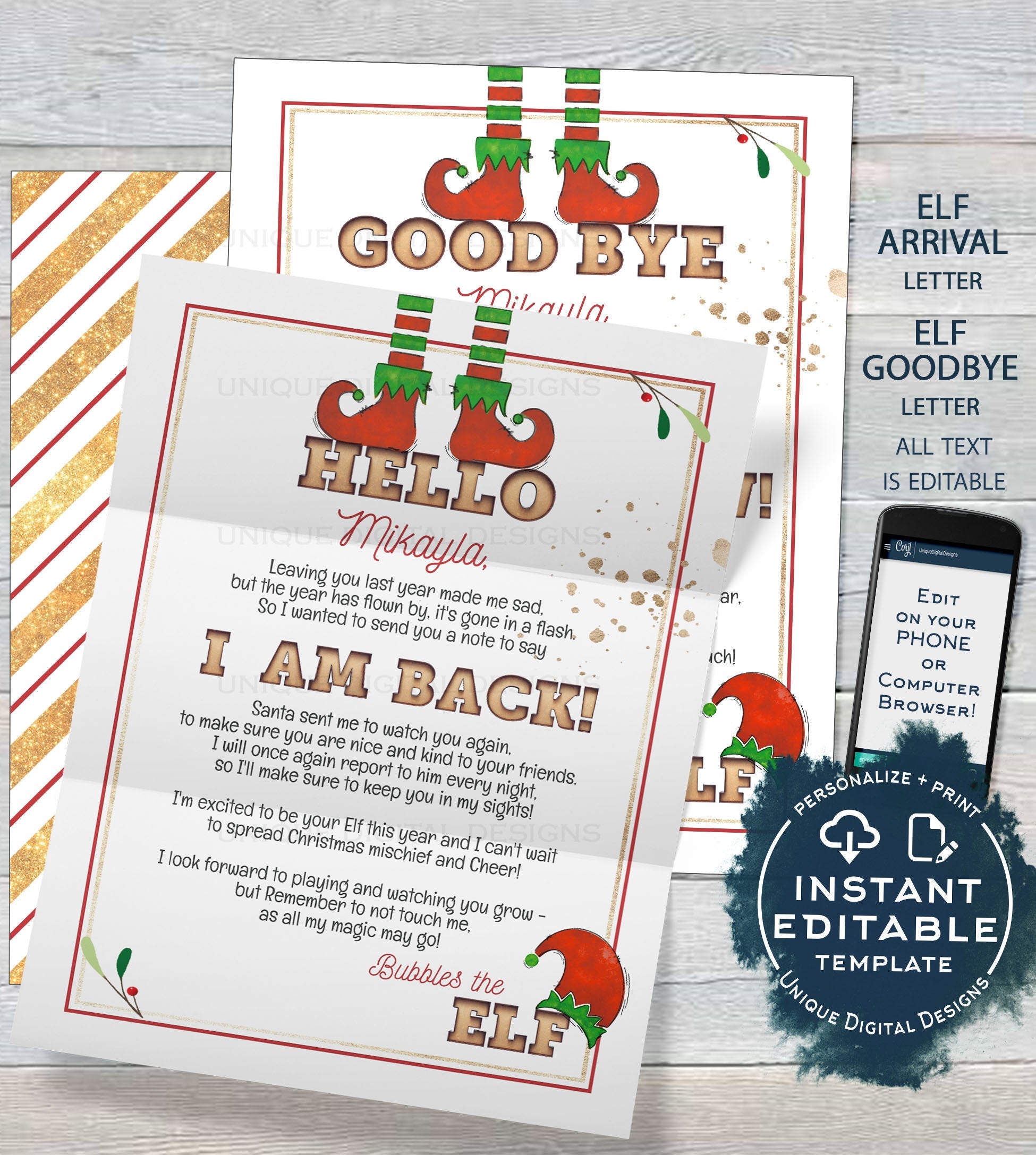 Editable Elf Kit, Personalized Elf Welcome Letter, Christmas Elf Props