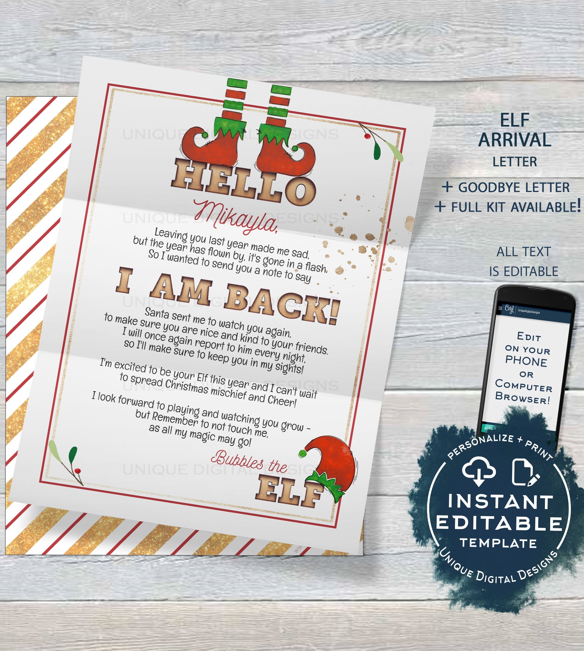 Editable Elf Kit, Personalized Elf Welcome Letter, Christmas Elf Props