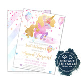 Unicorn Birthday Sleepover Invitation, Editable Unicorn Birthday Party Invite, Magical Unicorn Girls Rainbow Glitter Printable Decorations