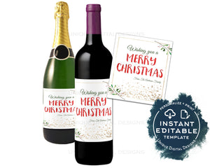 Editable Wine Bottle Christmas Gift, Personalized Holiday Wine Labels, Printable Wine Sticker Champagne Gold, Gift for Adults INSTANT ACCESS