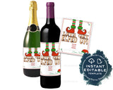 Editable Lets Get Elfed Up Wine Bottle Christmas Gift, Let&#39;s Elfie Personalized Holiday Wine Labels, Printable Gift for Adult INSTANT ACCESS