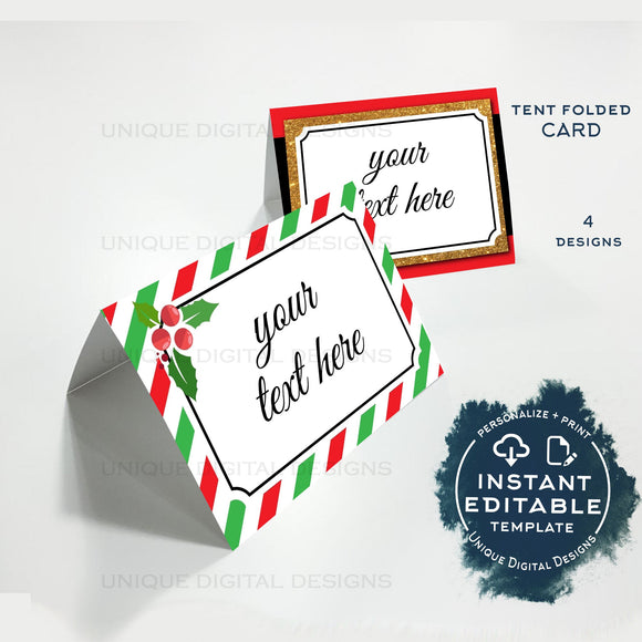 folded tent card Editable Christmas Food Labels, Food Tent Card Party Decorations, Holi