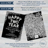 Happy Two Year Birthday Invitation, Editable 2020 New Years Eve Party, 2nd Birthday Party, Glitter Printable Template INSTANT ACCESS 5x7